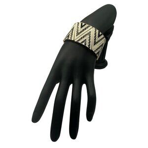 Vintage Gold & Enamel Chevron Pattern Cuff Bracelet Retro Art Deco-Inspired